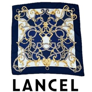 🐴Equestrian Silk Scarf by Lancel Paris | Square Vintage Navy Gold Bridle Chain